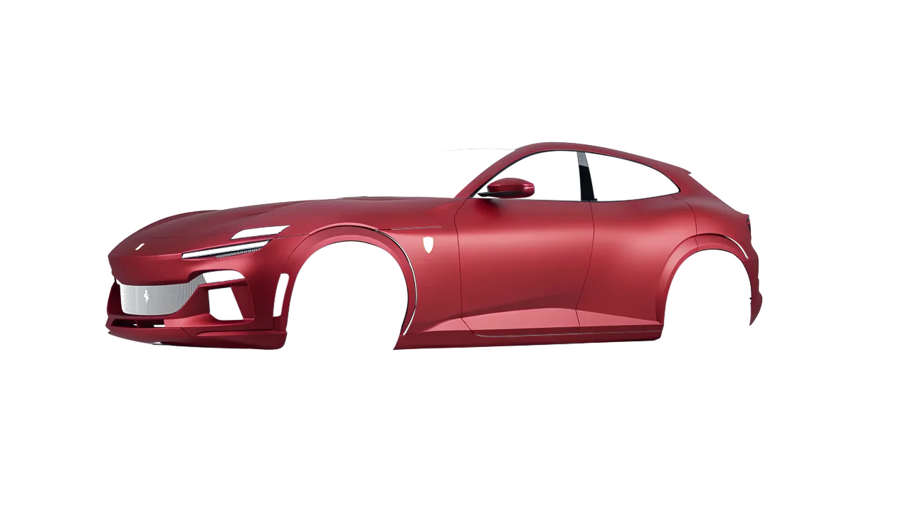 Ferrari Purosangue 2024 wrapped in Red Metallic (3M M203), front three-quarter view