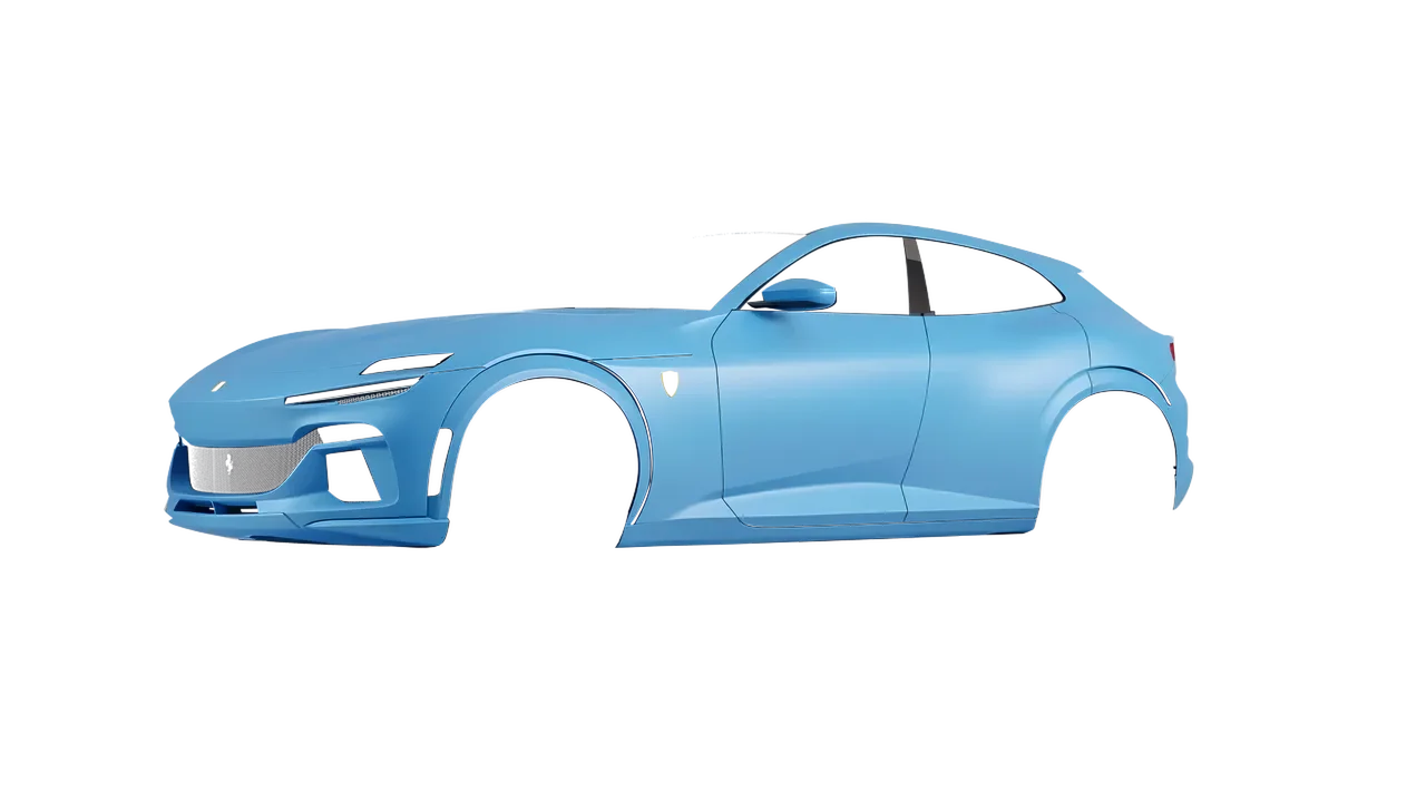 Ferrari Purosangue 2024 wrapped in Riviera Blue (3M M67), front three-quarter view