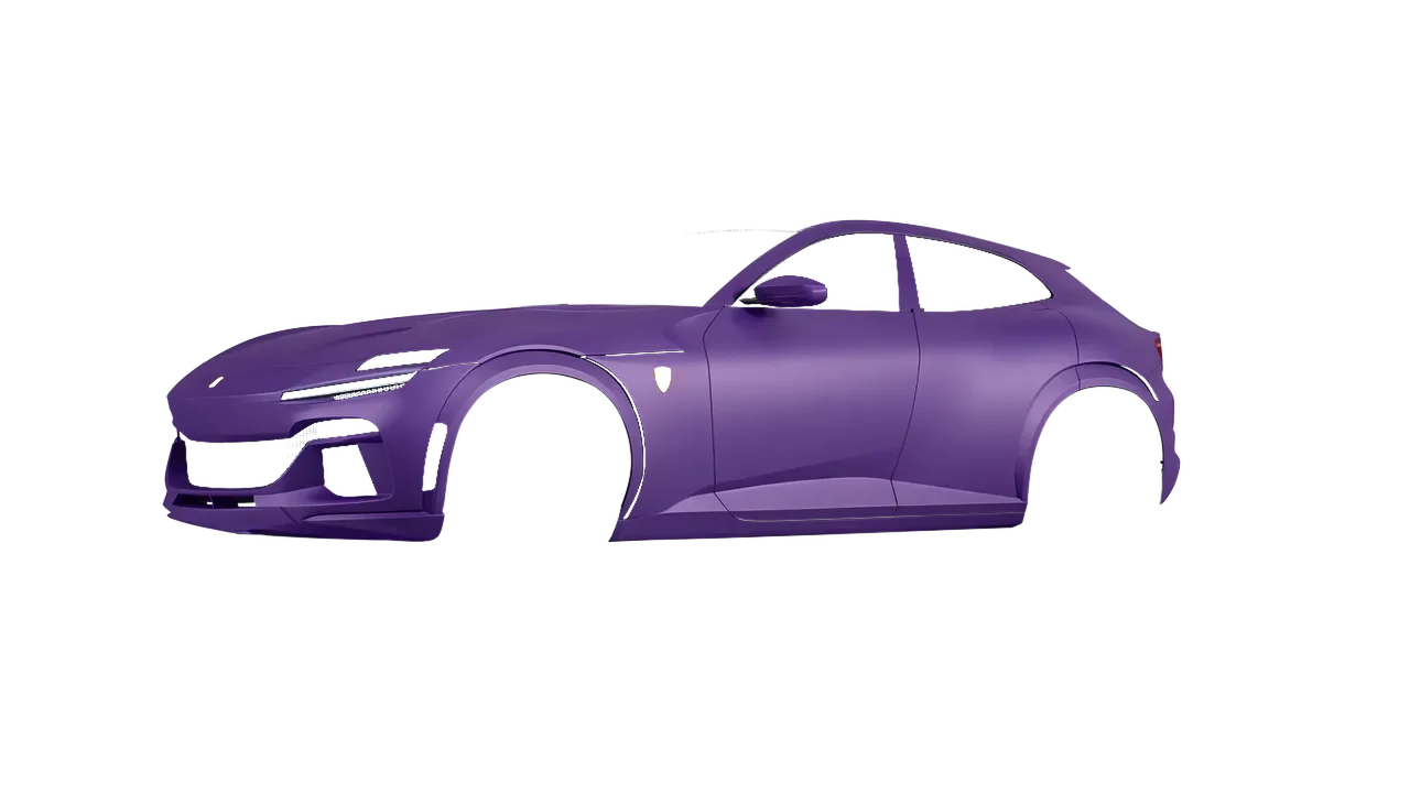 Ferrari Purosangue 2024 wrapped in Absolute Matt Royal Amethyst (KPMF K75803), front three-quarter view
