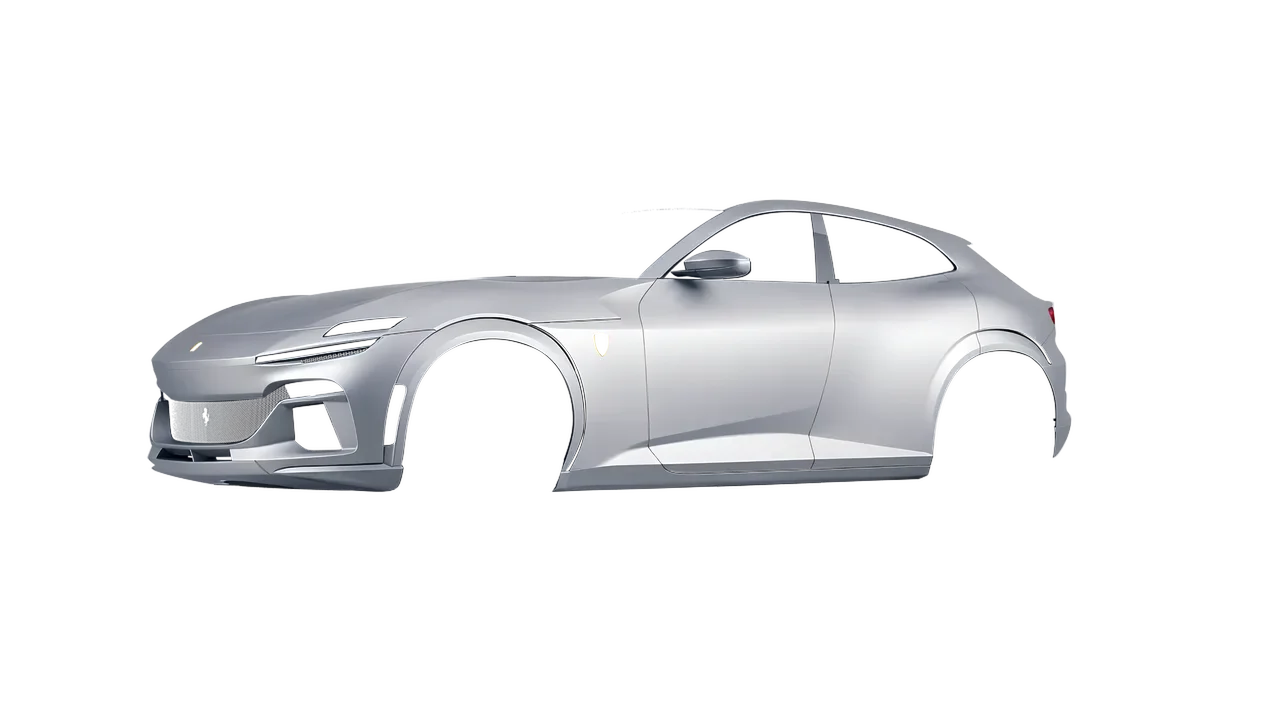 Ferrari Purosangue 2024 wrapped in Matte Silver (3M M21), front three-quarter view