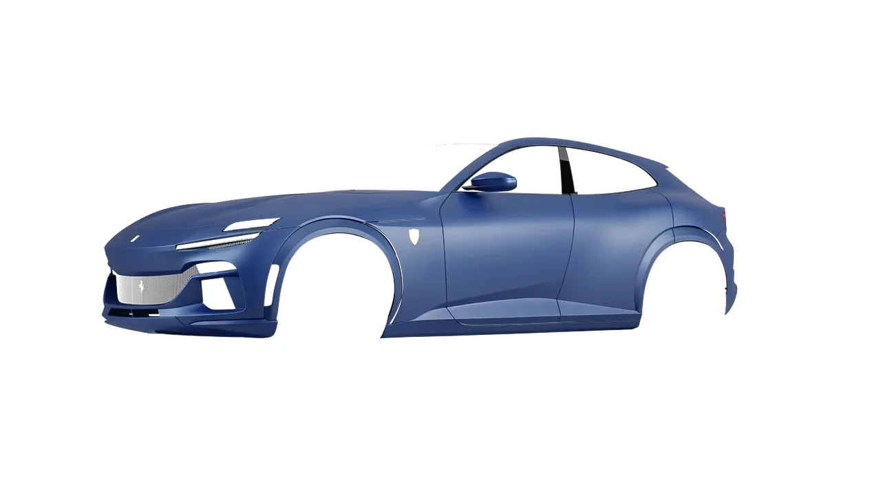 Ferrari Purosangue 2024 wrapped in Slate Blue Metallic (3M M217), front three-quarter view
