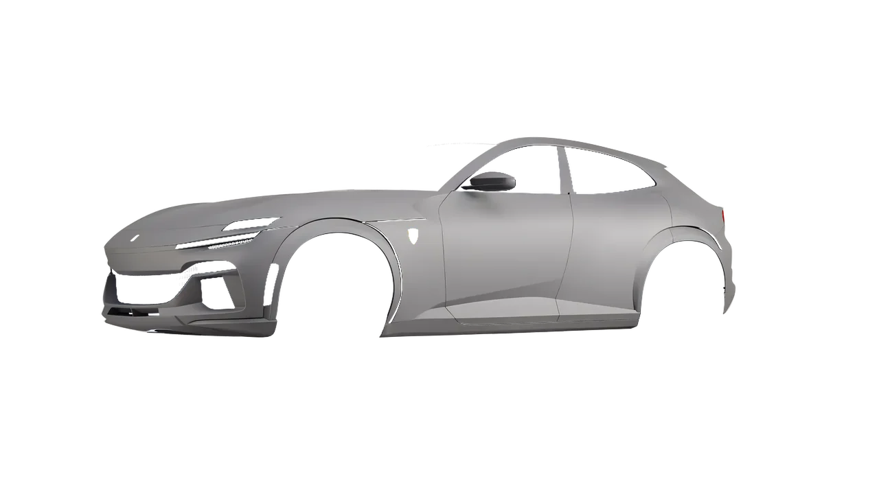 Ferrari Purosangue 2024 wrapped in Telegrey Matt (ORACAL 970RA-076M), front three-quarter view