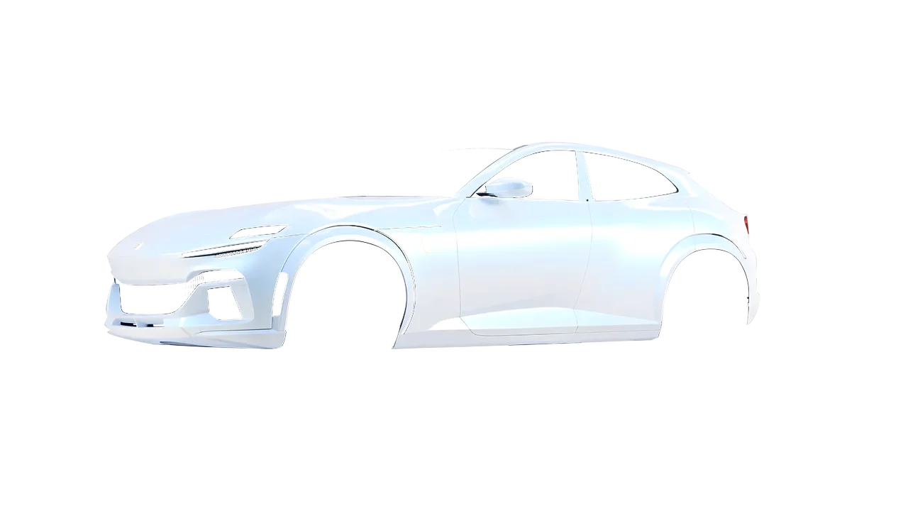 Ferrari Purosangue 2024 wrapped in Matt Blue White Pearlescent (KPMF K75584), front three-quarter view