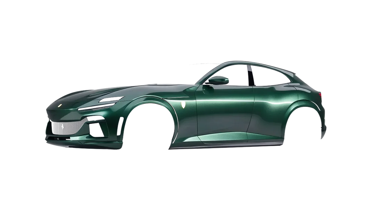 Ferrari Purosangue 2024 wrapped in Pearl Dark Green (Avery Dennison SW900-796-S), front three-quarter view