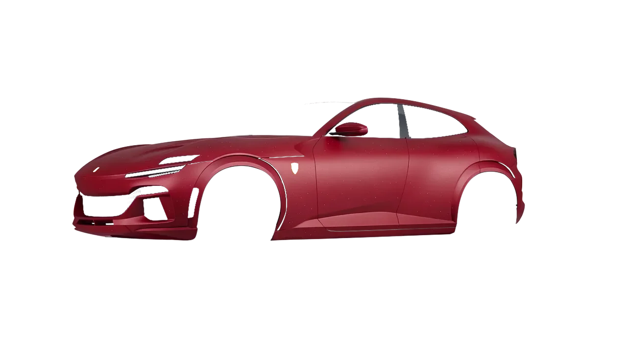Ferrari Purosangue 2024 wrapped in Imperial Red Matt (ORACAL 970RA-372M), front three-quarter view
