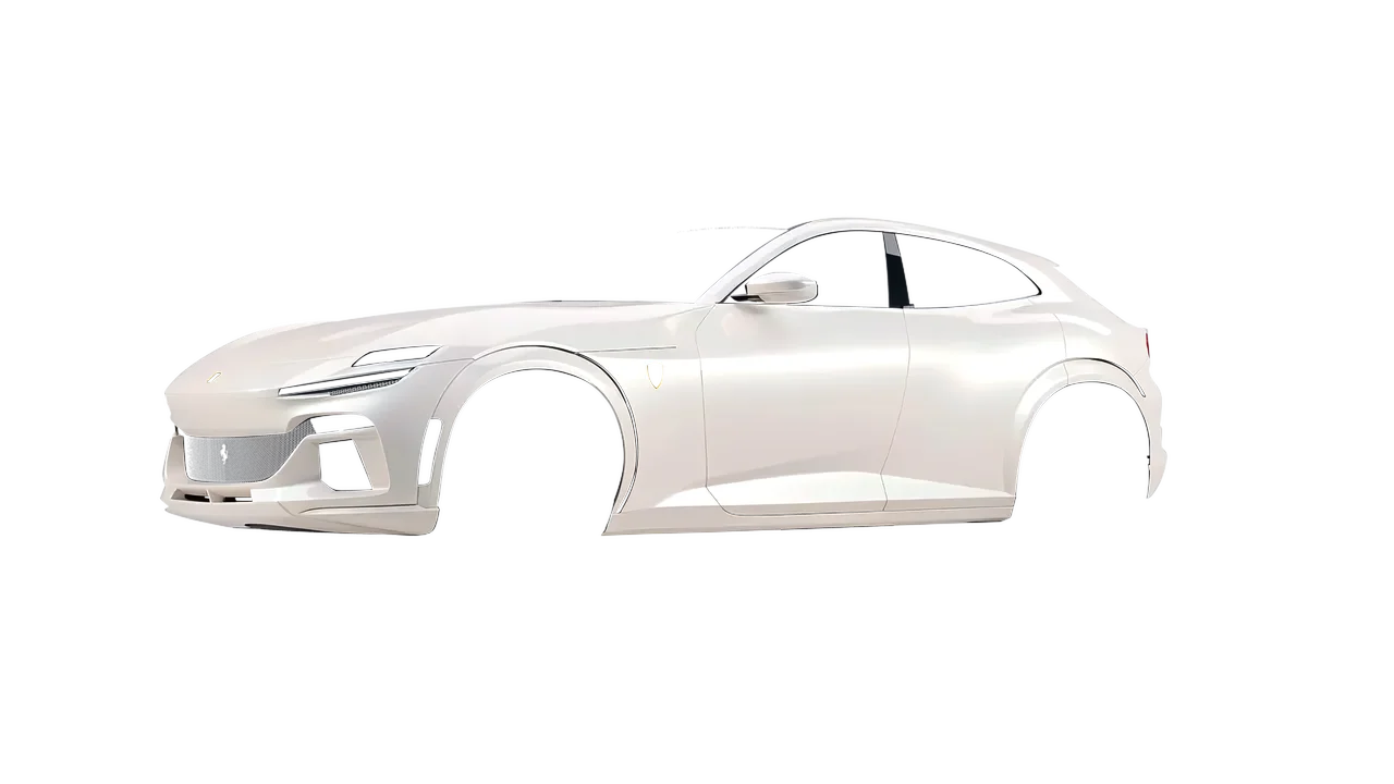 Ferrari Purosangue 2024 wrapped in Gloss White Pearl (Avery Dennison SW900-109-S), front three-quarter view