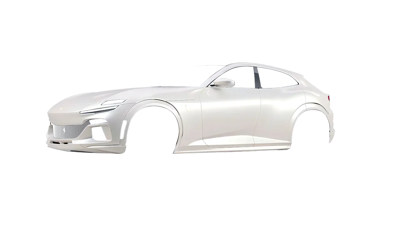 Ferrari Purosangue 2024 wrapped in Satin White Pearl (Avery Dennison SW900-117-S), front three-quarter view