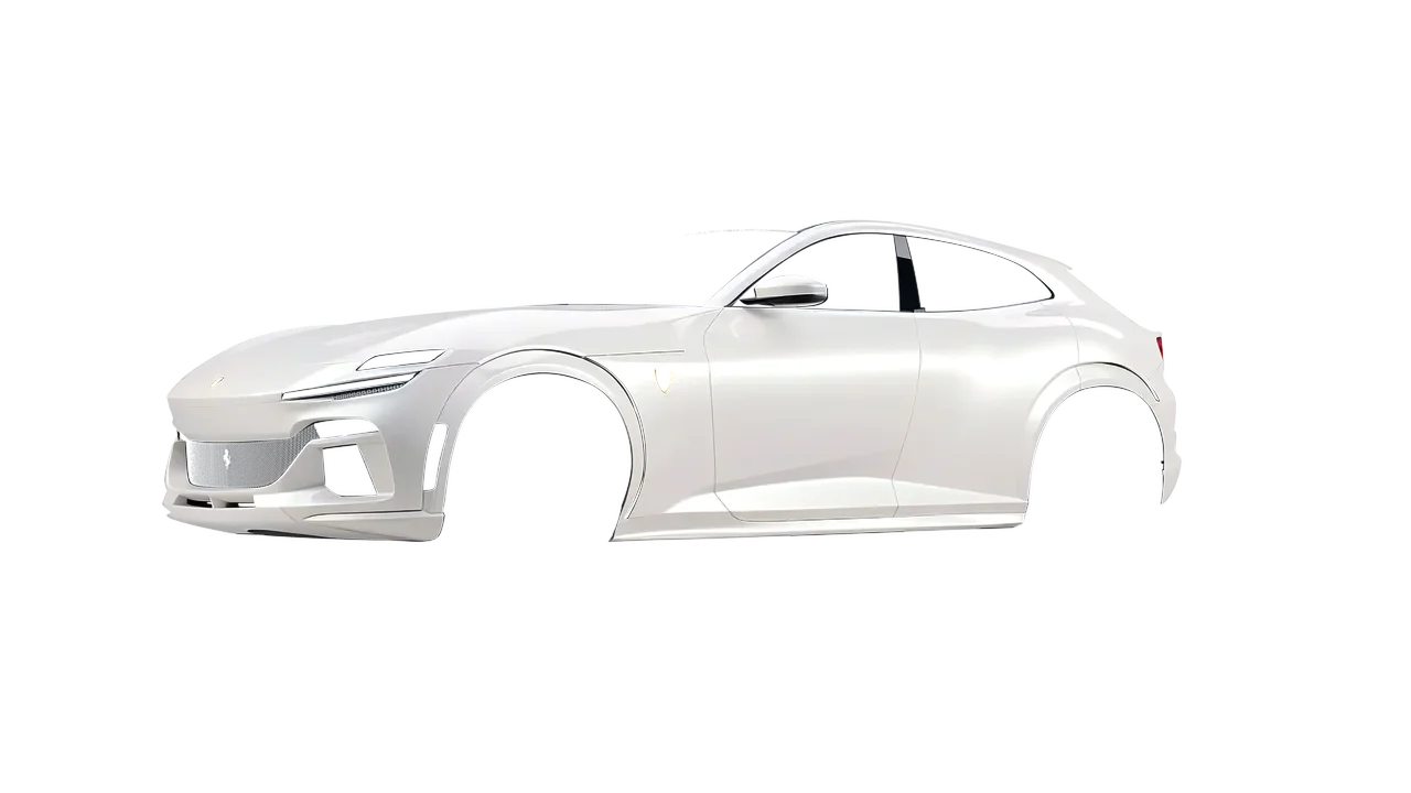 Ferrari Purosangue 2024 wrapped in Gloss Pearl White Snow (Avery Dennison SW900-110-S), front three-quarter view