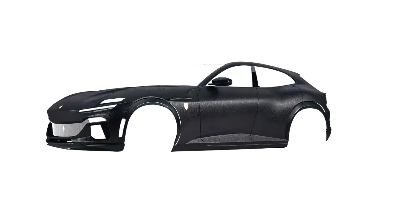 Ferrari Purosangue 2024 wrapped in Rugged Onyx Black (Avery Dennison SW900-182-X), front three-quarter view