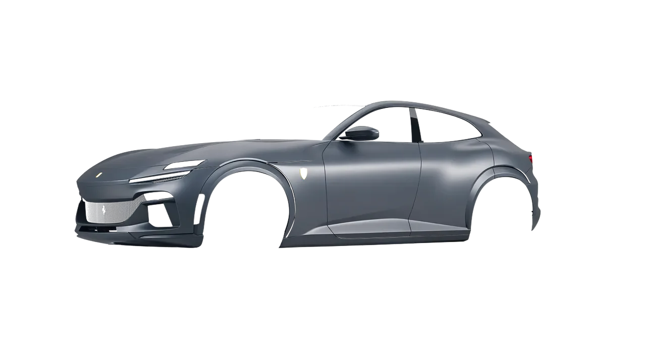 Ferrari Purosangue 2024 wrapped in Battleship Gray (3M S51), front three-quarter view