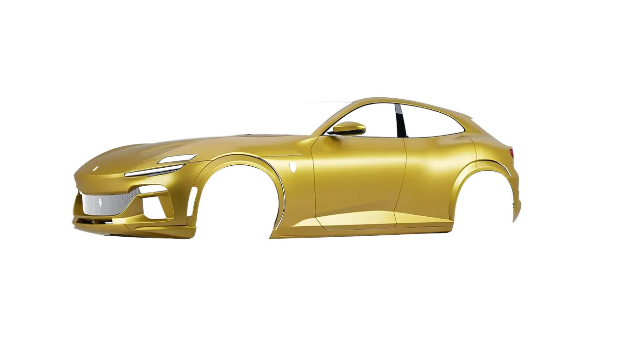 Ferrari Purosangue 2024 wrapped in Bitter Yellow (3M S335), front three-quarter view