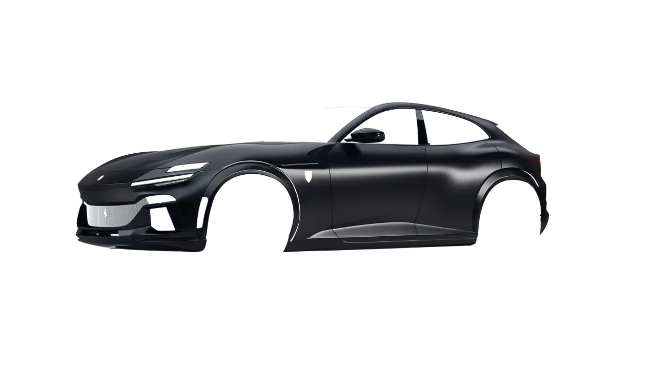 Ferrari Purosangue 2024 wrapped in Satin Black (3M S12), front three-quarter view