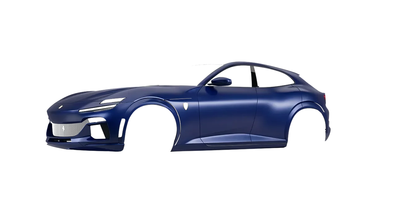 Ferrari Purosangue 2024 wrapped in Dark Blue (Avery Dennison SW900-682-O), front three-quarter view