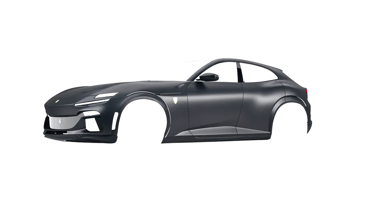 Ferrari Purosangue 2024 wrapped in Dark Gray (3M S261), front three-quarter view