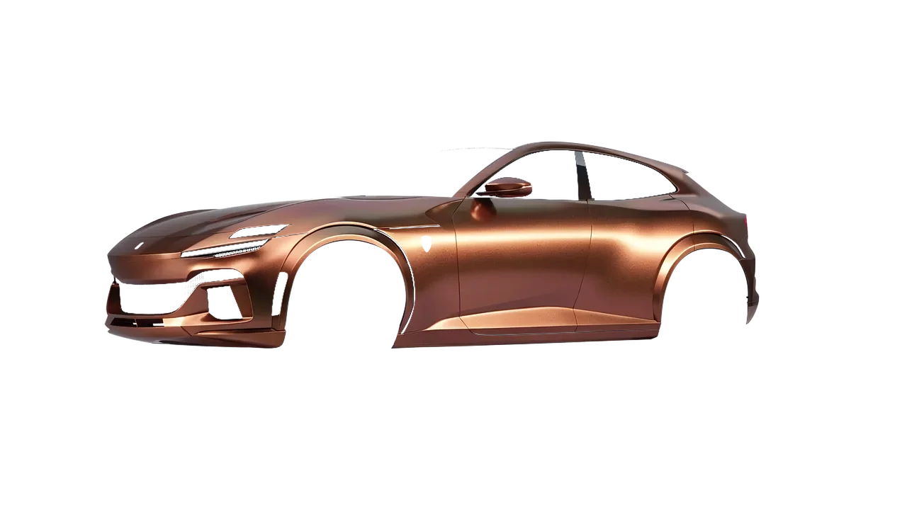 Ferrari Purosangue 2024 wrapped in Satin Flip Volcanic Flare (3M SP236), front three-quarter view