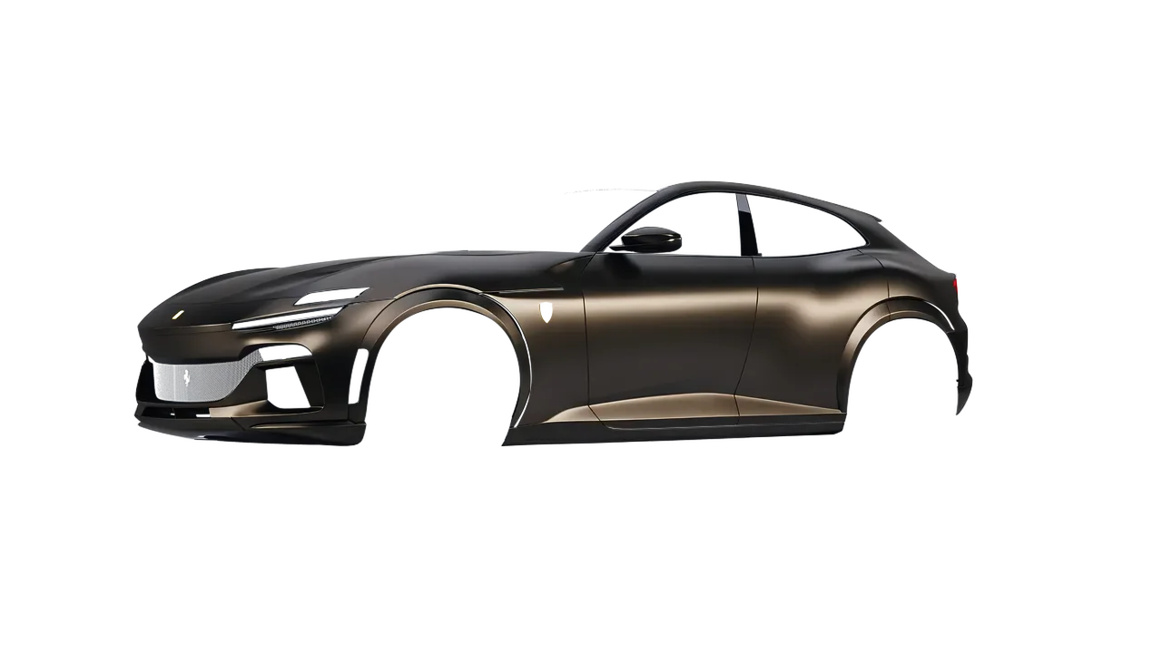 Ferrari Purosangue 2024 wrapped in Gold Dust Black (3M SP242), front three-quarter view