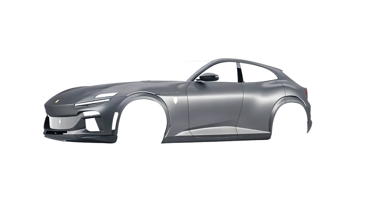Ferrari Purosangue 2024 wrapped in Satin Grey (Avery Dennison SW900-833-O), front three-quarter view