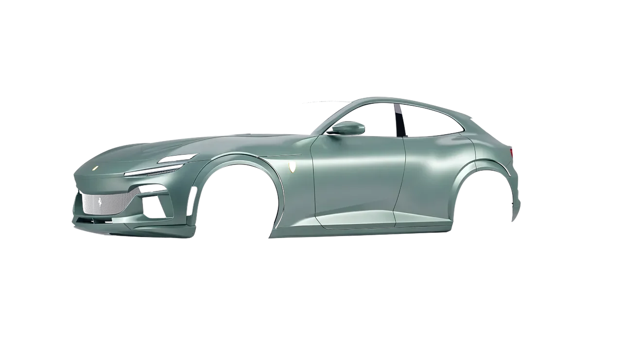 Ferrari Purosangue 2024 wrapped in Jade (Avery Dennison SW900-702-O), front three-quarter view