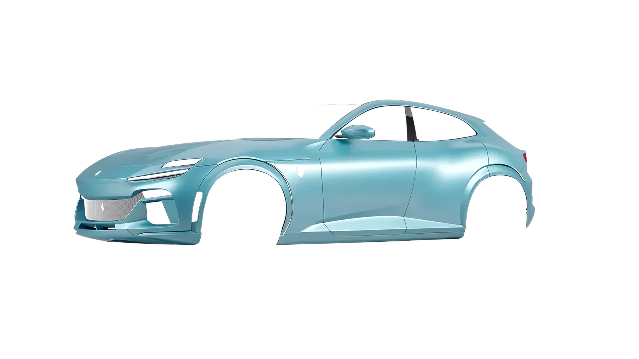 Ferrari Purosangue 2024 wrapped in Key West (3M S57), front three-quarter view