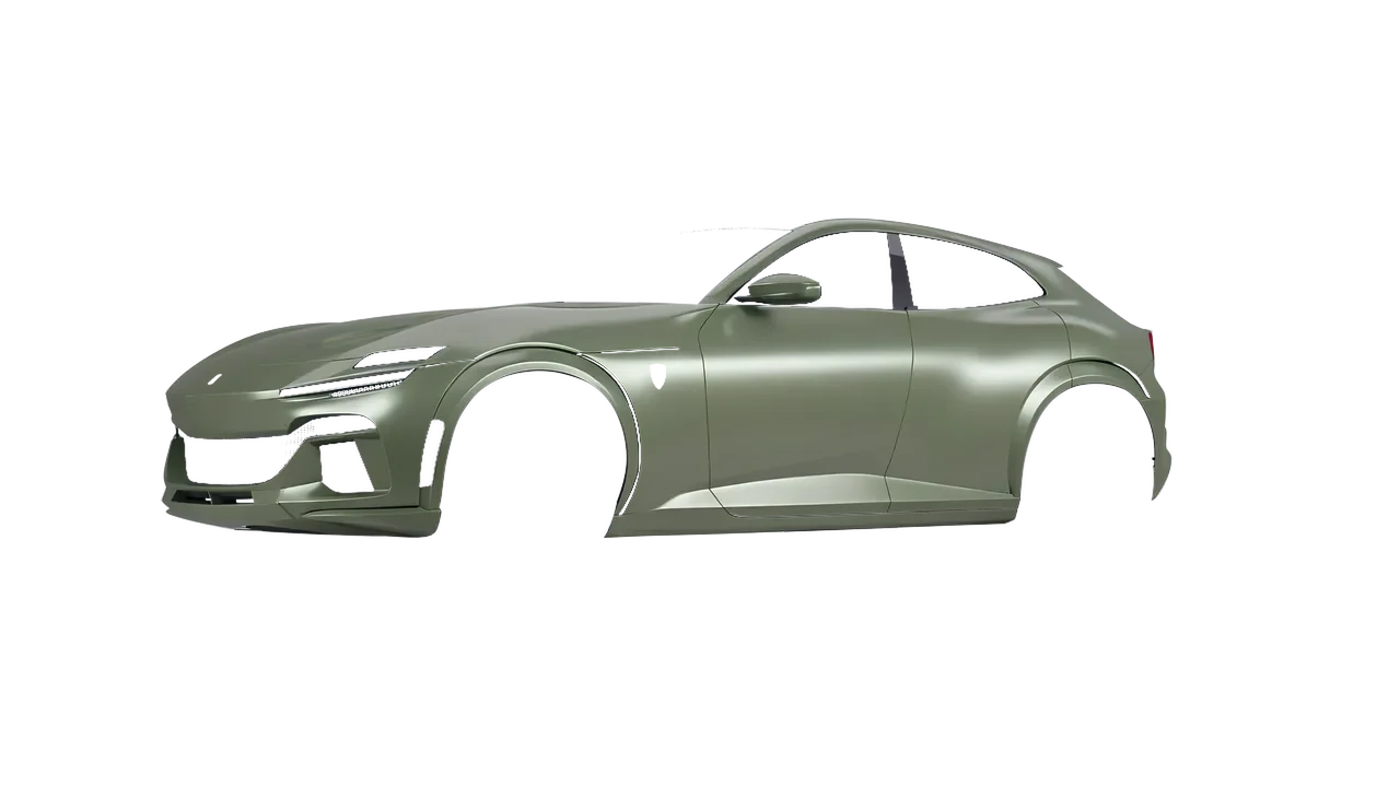 Ferrari Purosangue 2024 wrapped in Satin Komodo Green (3M S56), front three-quarter view