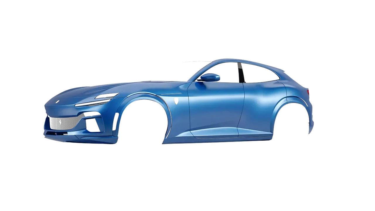 Ferrari Purosangue 2024 wrapped in Light Blue (Avery Dennison SW900-633-O), front three-quarter view