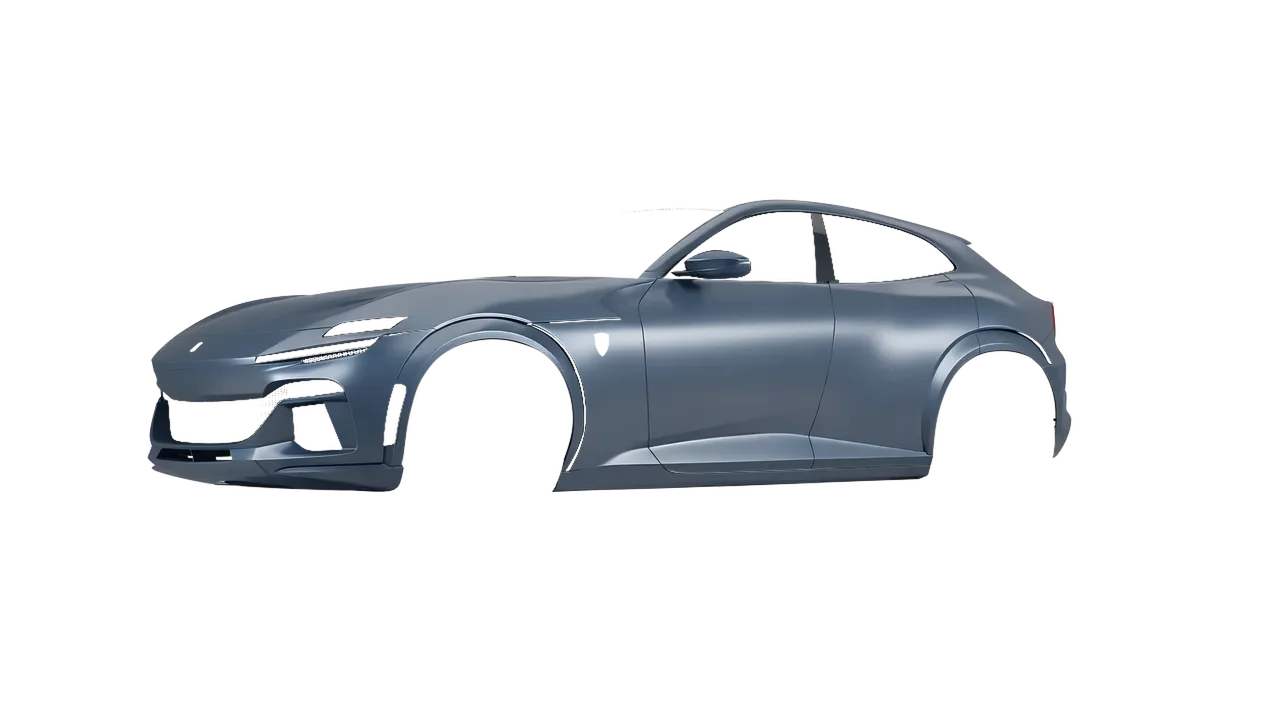 Ferrari Purosangue 2024 wrapped in Satin Lunar Blue (3M S87), front three-quarter view