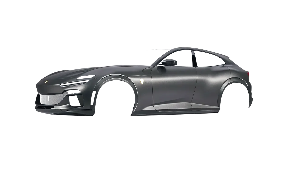 Ferrari Purosangue 2024 wrapped in Dark Grey (Avery Dennison SW900-854-M), front three-quarter view
