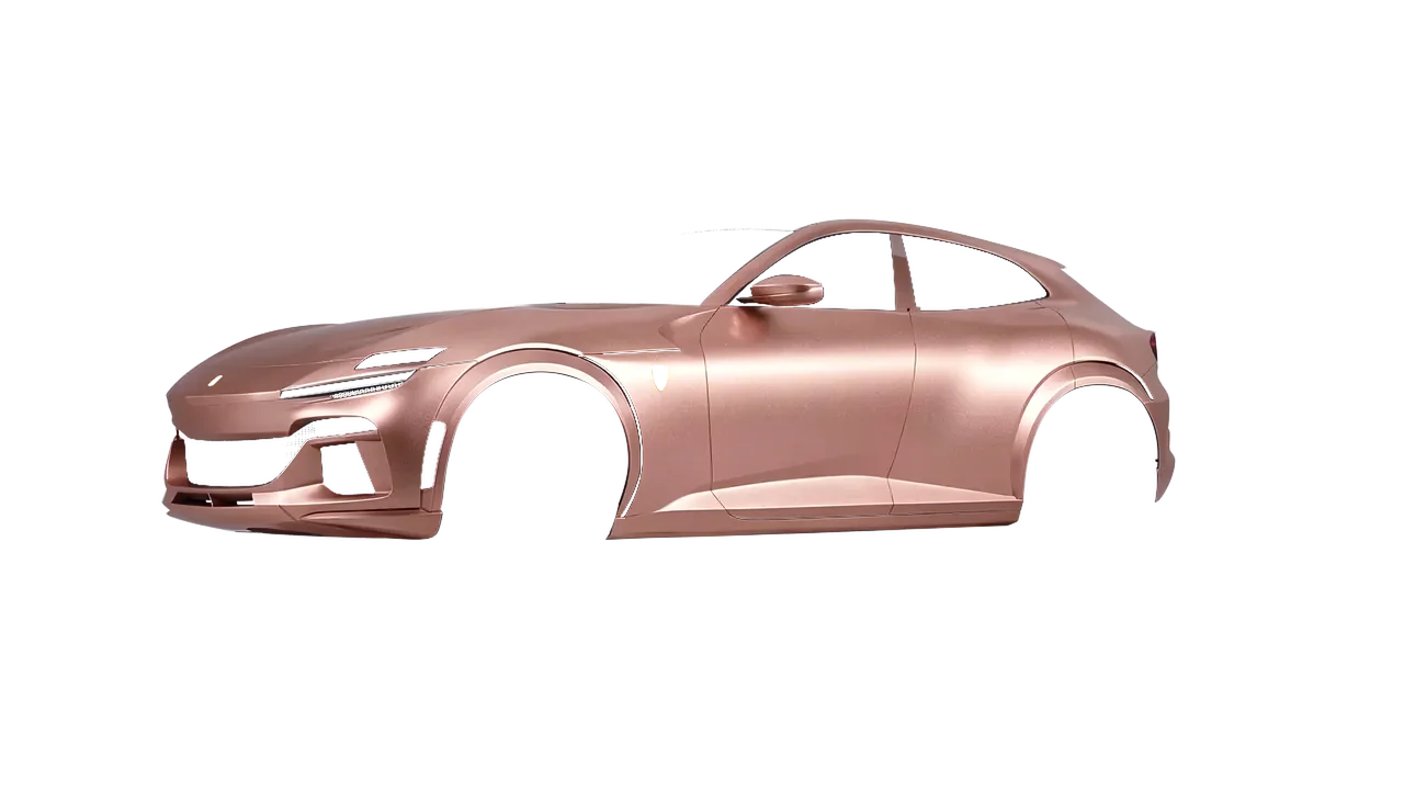 Ferrari Purosangue 2024 wrapped in Satin Rose Gold (KPMF K75555), front three-quarter view