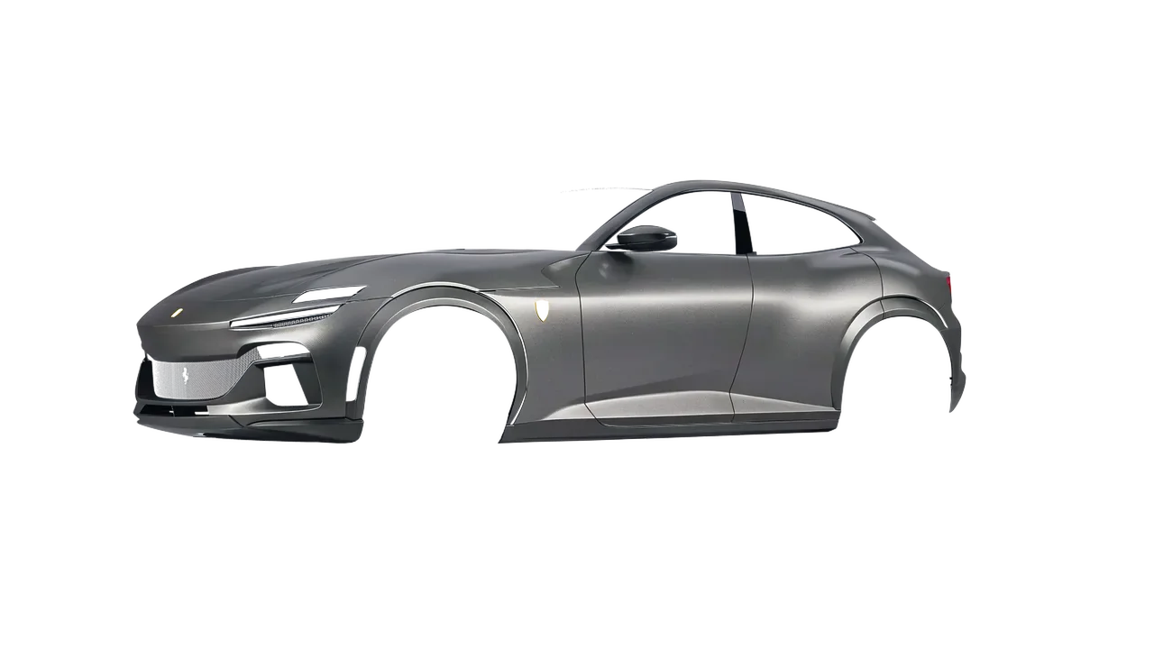 Ferrari Purosangue 2024 wrapped in Spy Grey (Avery Dennison SW900-828-M), front three-quarter view