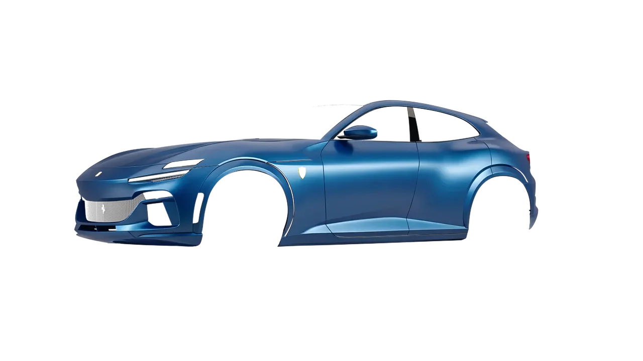 Ferrari Purosangue 2024 wrapped in Perfect Blue (3M S347), front three-quarter view