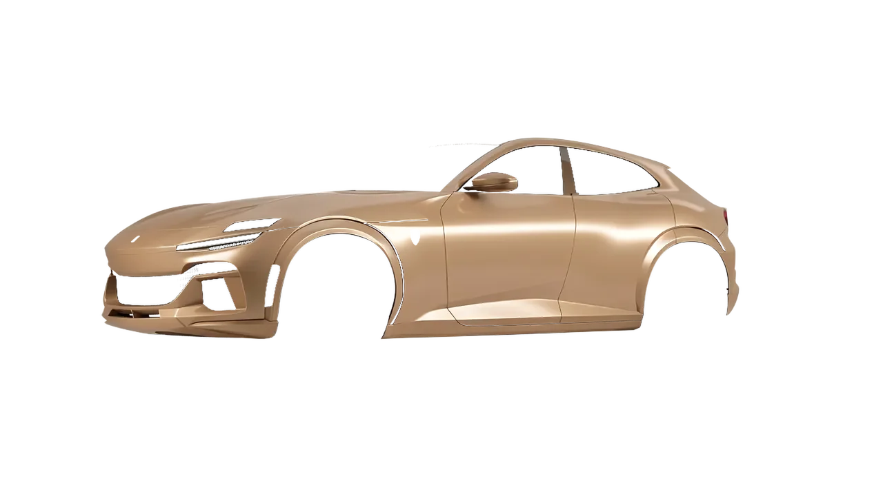 Ferrari Purosangue 2024 wrapped in Satin Sandstone (3M S49), front three-quarter view