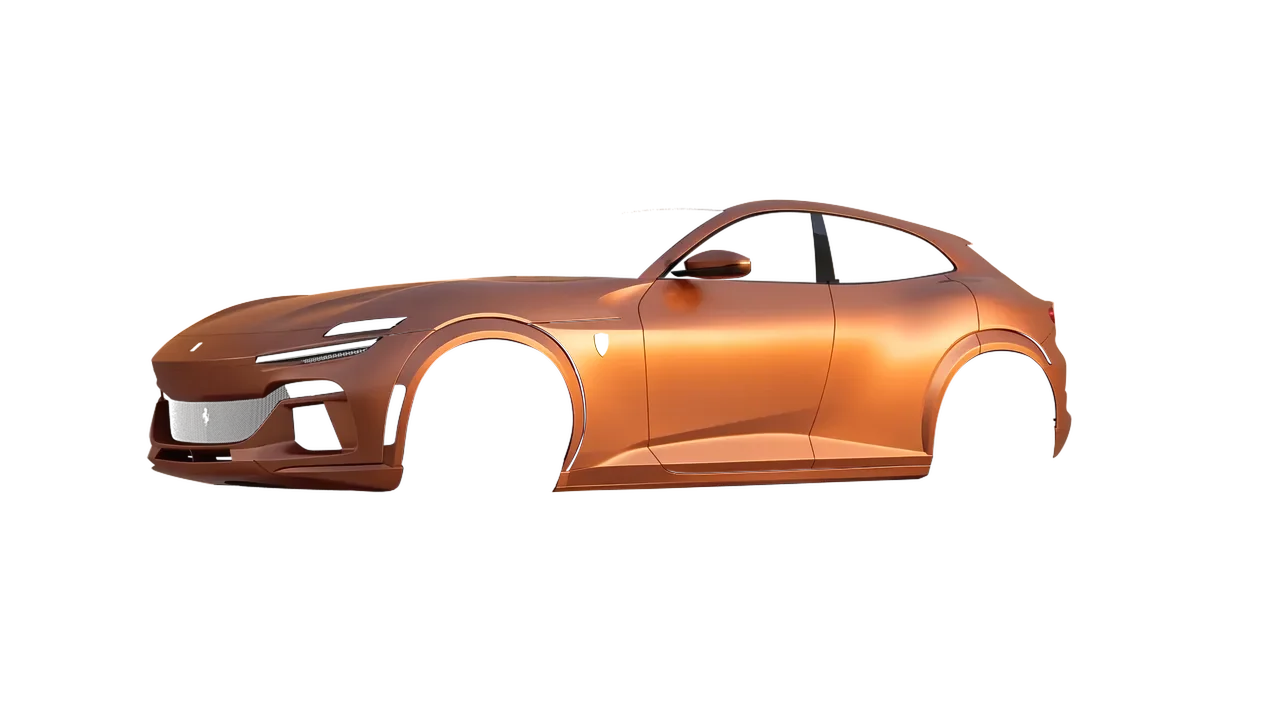 Ferrari Purosangue 2024 wrapped in Sunset Ride (Avery Dennison SW900-302-O), front three-quarter view