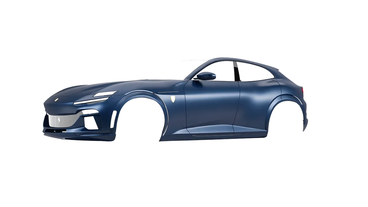 Ferrari Purosangue 2024 wrapped in Thundercloud (3M S271), front three-quarter view