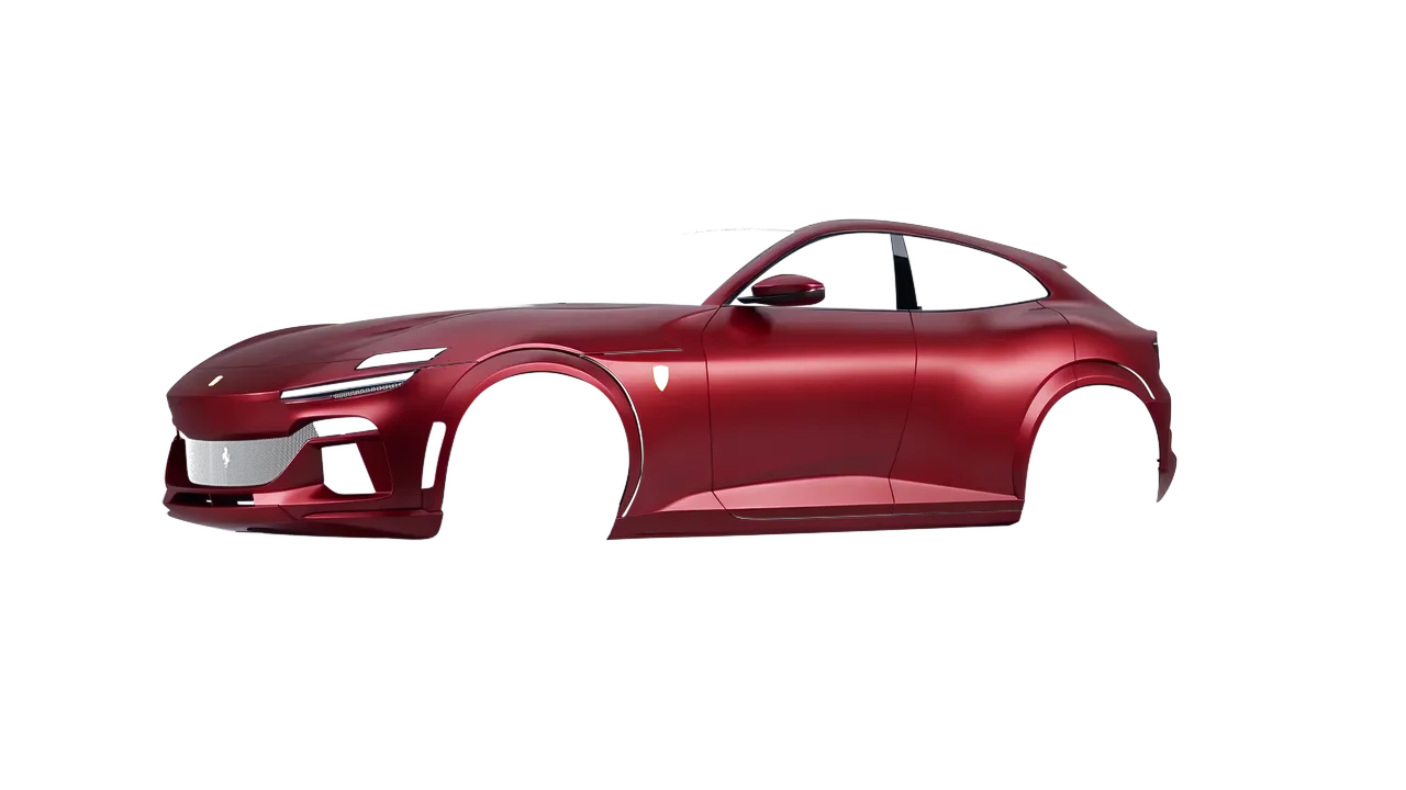 Ferrari Purosangue 2024 wrapped in Vampire Red (3M SP273), front three-quarter view