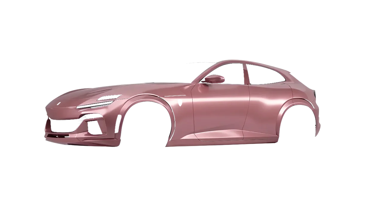 Ferrari Purosangue 2024 wrapped in Satin Velvet Rose (3M S23), front three-quarter view
