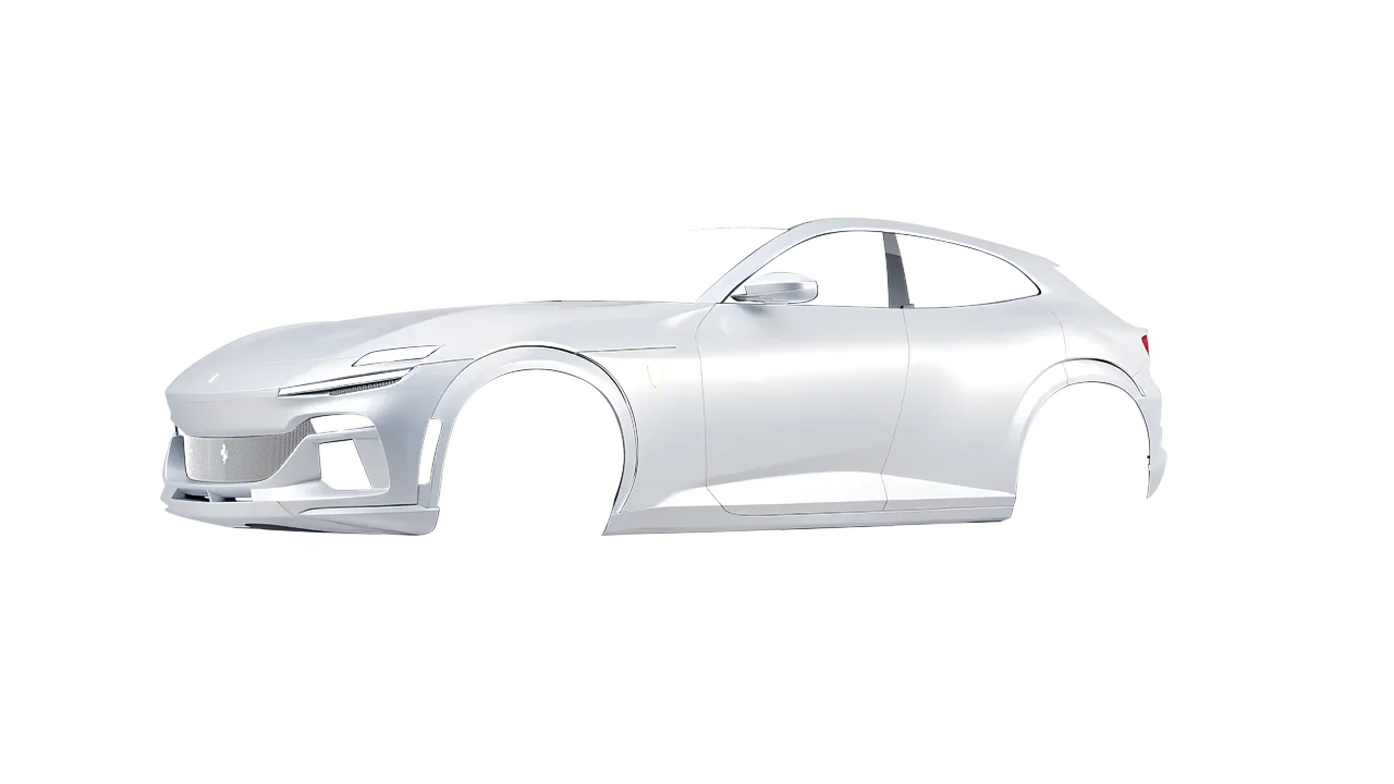 Ferrari Purosangue 2024 wrapped in White Aluminum (3M S120), front three-quarter view