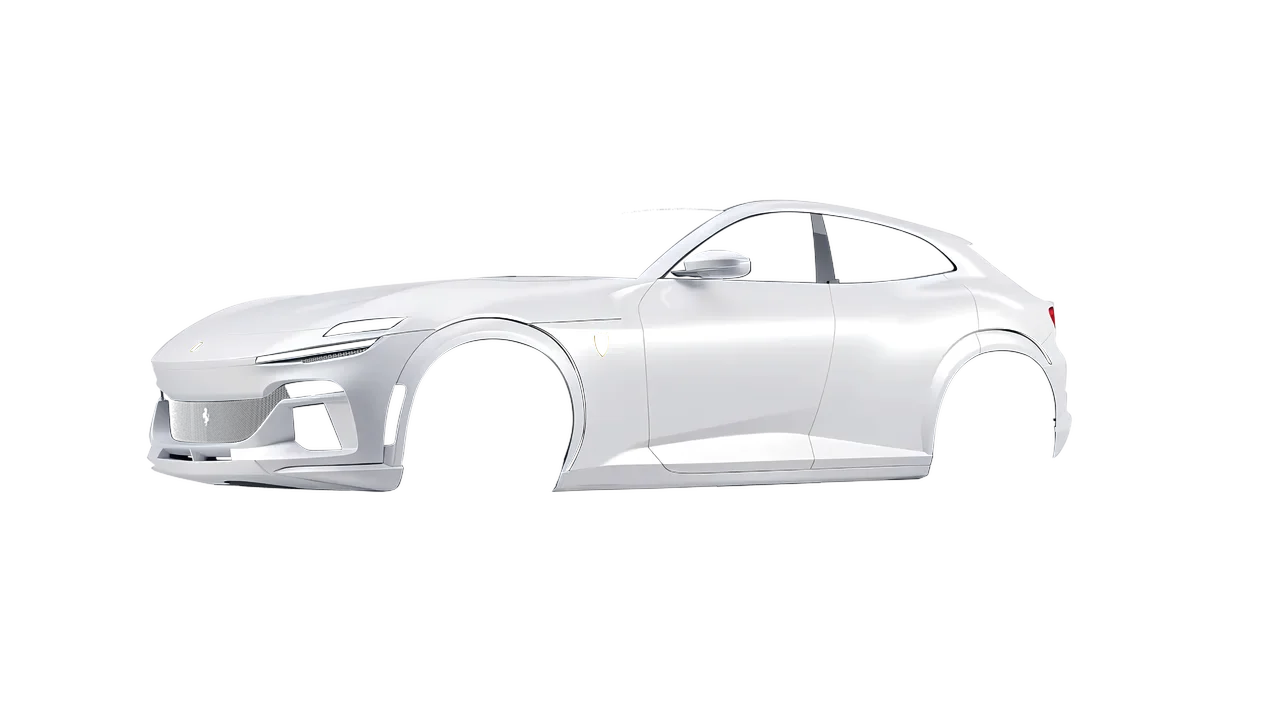 Ferrari Purosangue 2024 wrapped in Satin White (Avery Dennison SW900-116-O), front three-quarter view