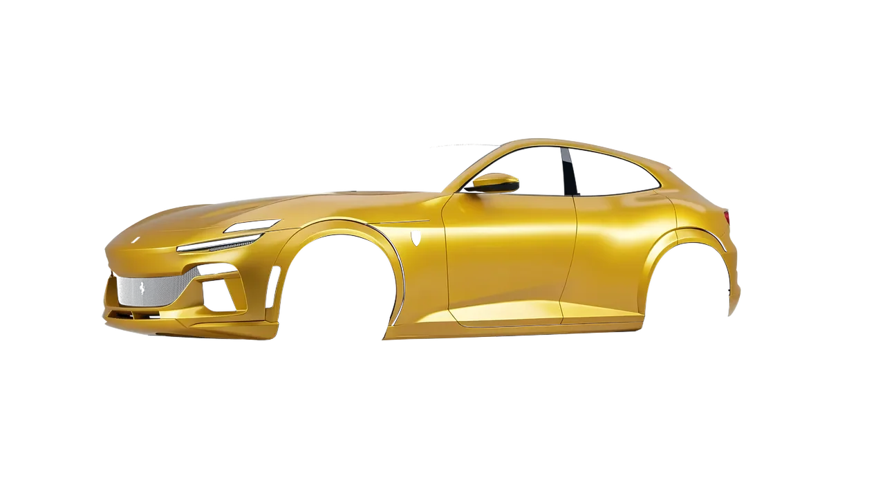 Ferrari Purosangue 2024 wrapped in Satin Yellow (Avery Dennison SW900-224-O), front three-quarter view