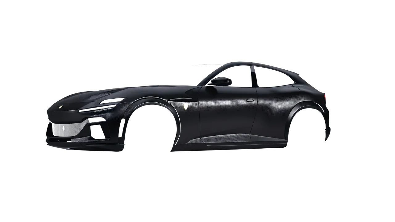Ferrari Purosangue 2024 wrapped in Shadow Black (3M SB12), front three-quarter view