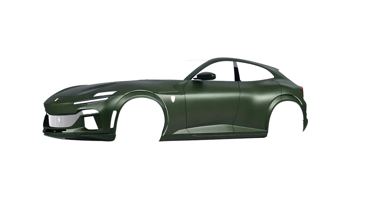 Ferrari Purosangue 2024 wrapped in Shadow Military Green (3M SB26), front three-quarter view