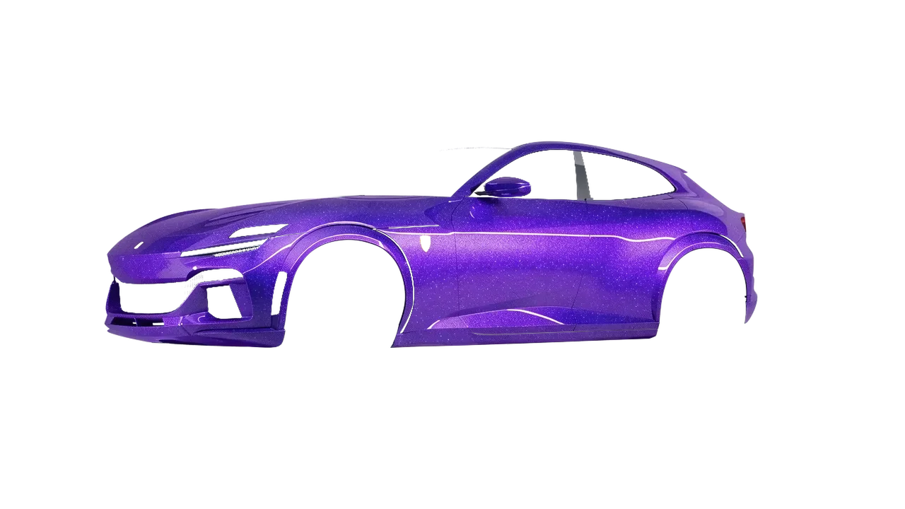Ferrari Purosangue 2024 wrapped in Enchanted Violet Gloss (ORACAL 970RA-185G), front three-quarter view