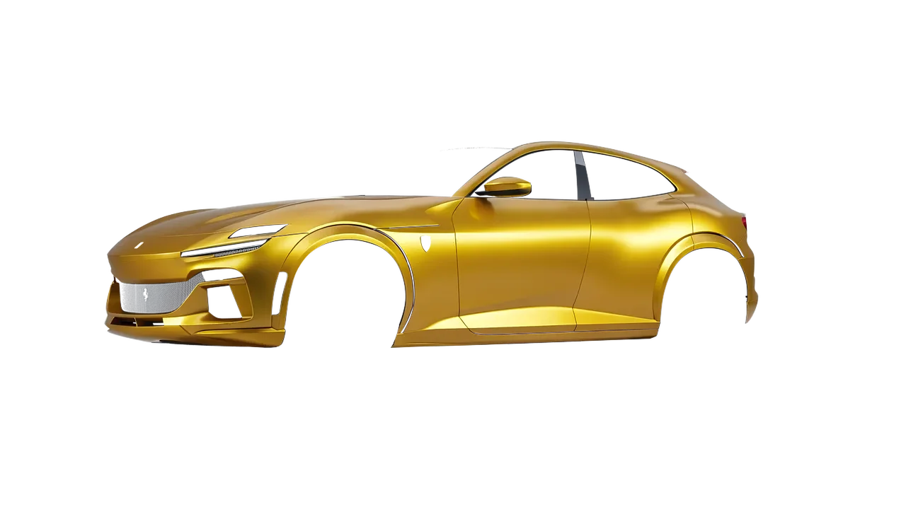Ferrari Purosangue 2024 wrapped in Satin Energetic Yellow (Avery Dennison SW900-261-S), front three-quarter view
