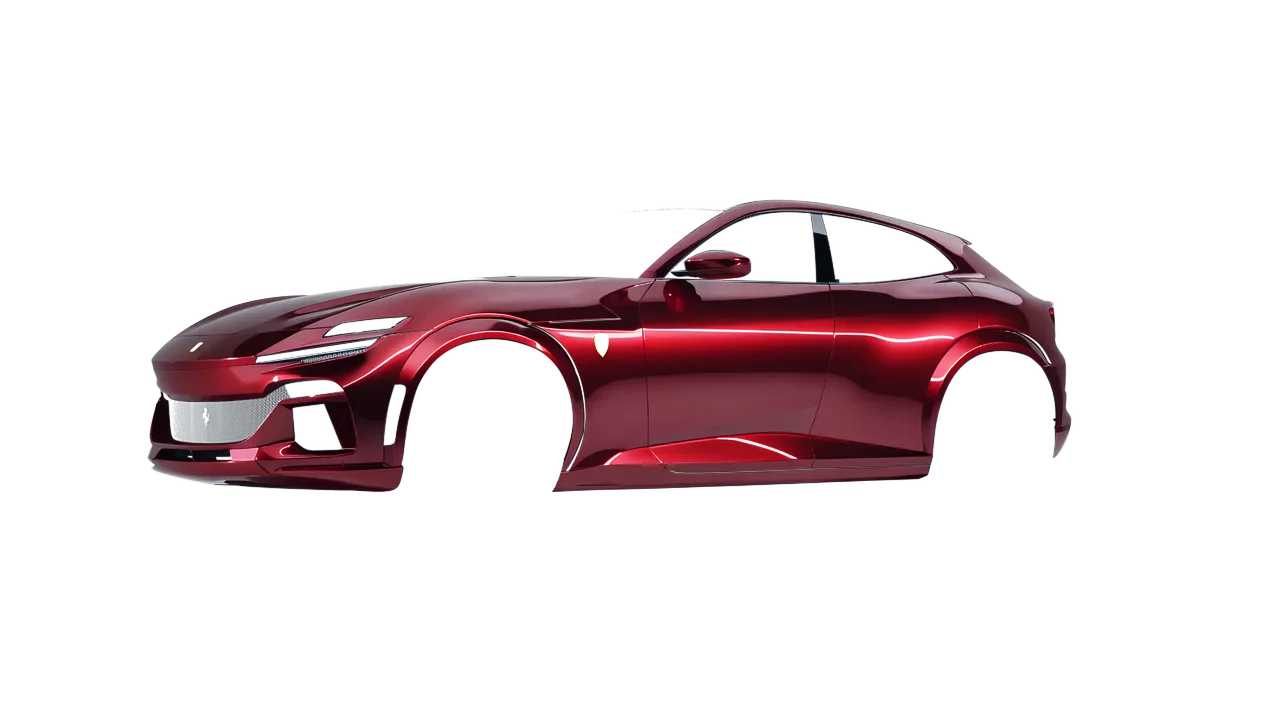 Ferrari Purosangue 2024 wrapped in Gloss Passion Red (Avery Dennison SW900-448-S), front three-quarter view