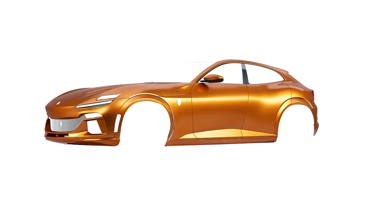 Ferrari Purosangue 2024 wrapped in Satin Stunning Orange (Avery Dennison SW900-316-S), front three-quarter view