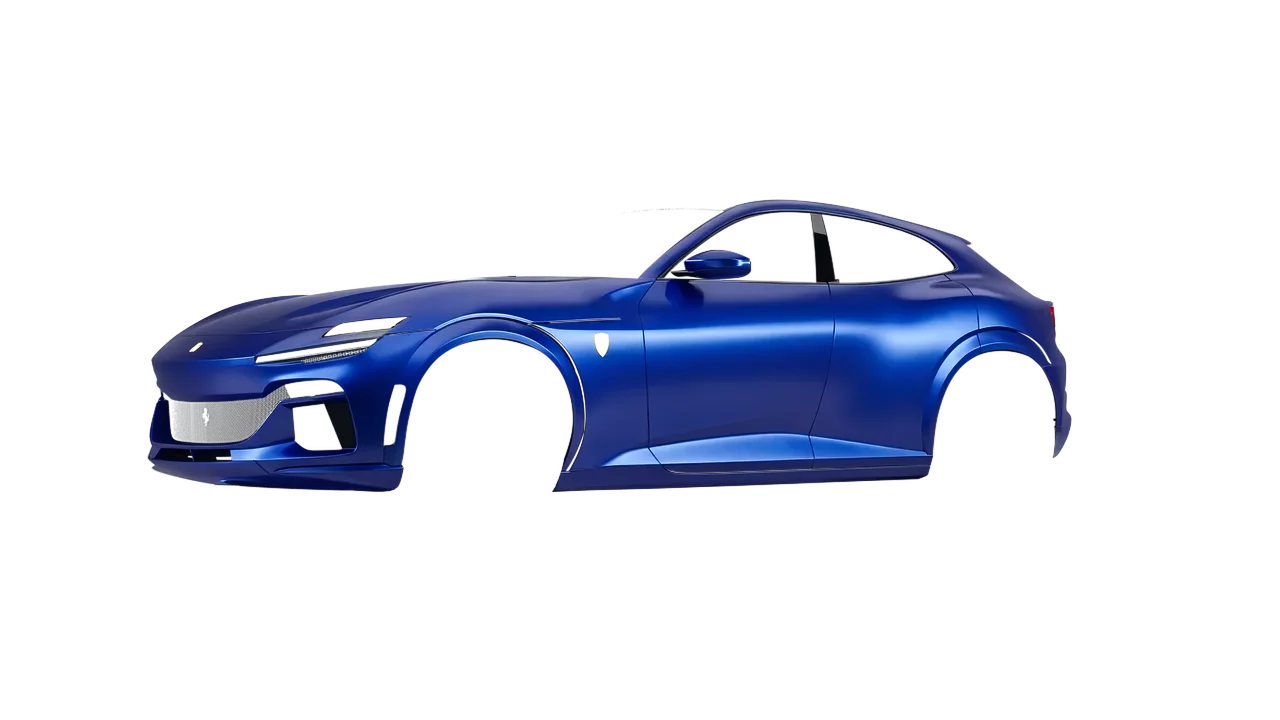 Ferrari Purosangue 2024 wrapped in Satin Wave Blue (Avery Dennison SW900-629-S), front three-quarter view