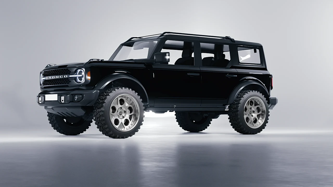 Ford Bronco 2024 on HRE Performance Wheels 454 forged wheels, front three-quarter view