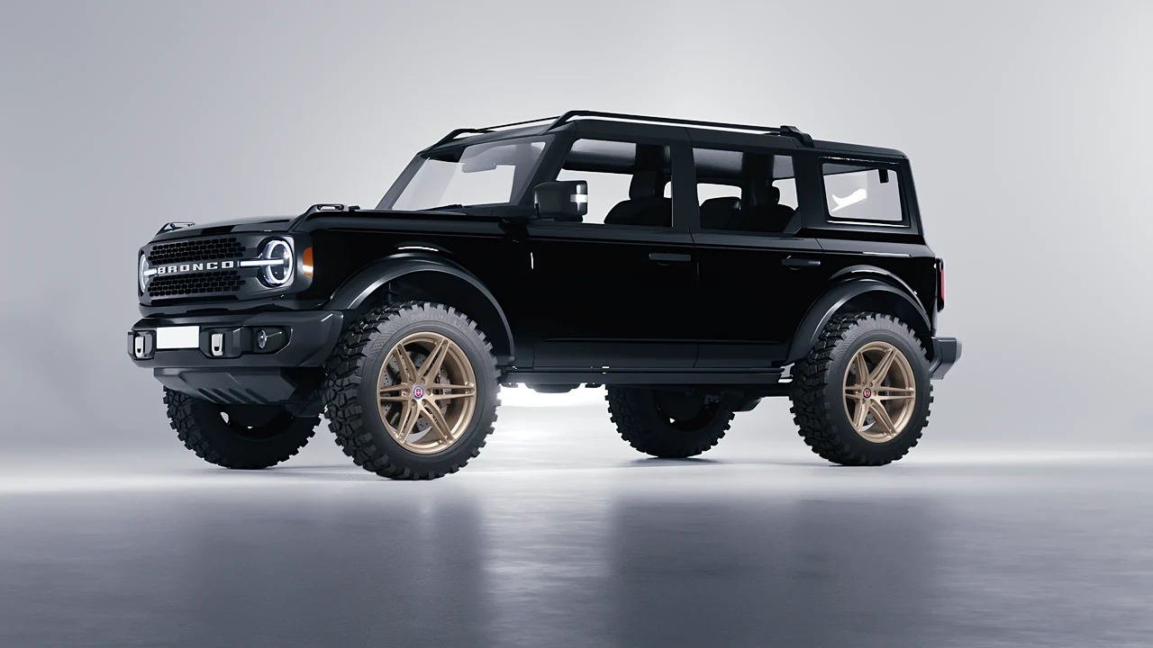 Ford Bronco 2024 on HRE Performance Wheels P106 forged wheels, front three-quarter view