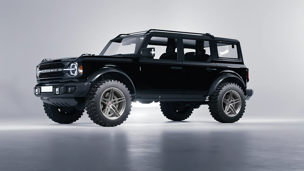 Ford Bronco 2024 on HRE Performance Wheels P107 forged wheels, front three-quarter view