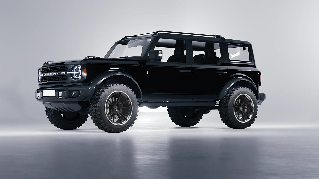 Ford Bronco 2024 on HRE Performance Wheels S104 forged wheels, front three-quarter view