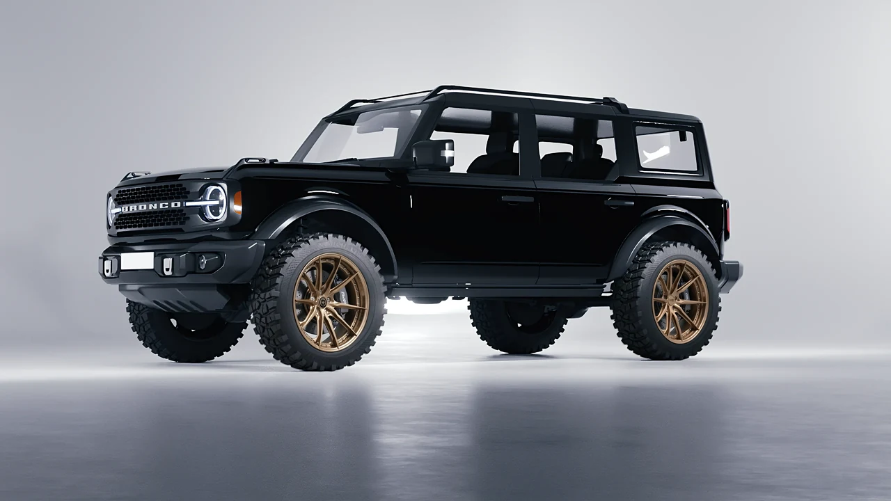 Ford Bronco 2024 on HRE Performance Wheels S104SC forged wheels, front three-quarter view